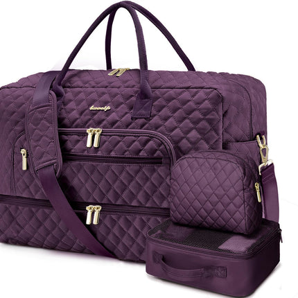 Large Women Travel Duffle Bag - Carry on Overnight Weekend Travel Duffel Tote Gym Bag with Wet Pocket Toiletry Weekender Overnight Bag for Travel Business Trips Sports Hospital 3 Pcs Set