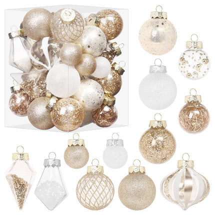 MoonXmas 34PCS Champagne/White Christmas Ball Ornaments Set for Tree Decor