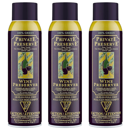 Private Preserve Wine Preservation System | 100% Green Gas Based | Suitable For All Wine, Port, Sake, Cognac, Whiskey, Fine Oil & Vinegar (Pack of 3)