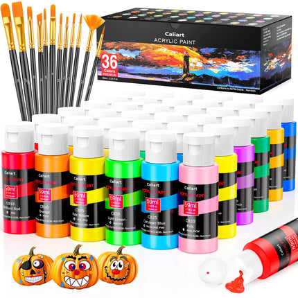 Caliart Acrylic Paint Set of 36 Colors with 12 Brushes