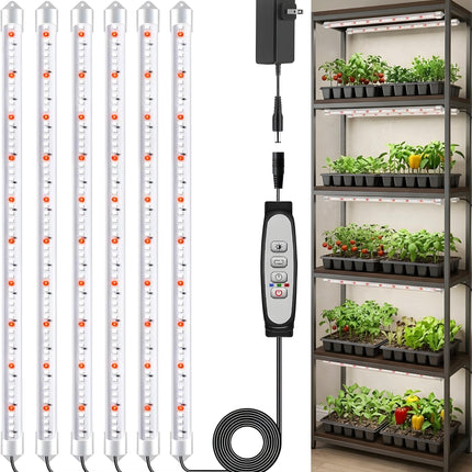 SDOVUERC 16'' 6 Bars Grow Light Strips for Indoor Plants with Auto ON/Off Timer 6/12/18H, 5 Dimmable Levels for Shelves Plant Growing(Pack 1)
