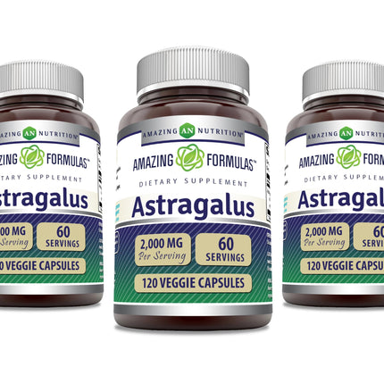 Amazing Formulas Astragalus 2000 mg Per Serving Capsules Supplement | Made from Pure Astragalus Membranaceus Plant Root Extract | Non-GMO | Gluten Free (120 Count | 3 Pack)