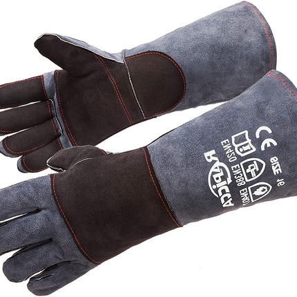 Fireplace Gloves Fire Heat Resistant: Dark-Grey 16IN 932℉ - Fireproof Leather for Fireplace Fire Pit Wood Stove Campfire Furnace BBQ Grill Oven Stick Mig Welding Welder Gear - Birthday Gift XL