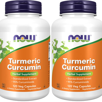 NOW Foods Supplements, Turmeric Curcumin, Derived from Turmeric Root Extract, Herbal Supplement, 120 Veg Capsules, (Pack of 2)