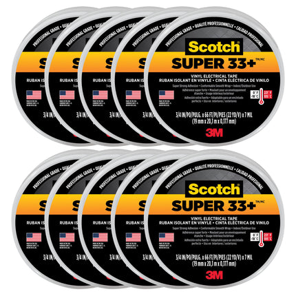 Scotch 3M Super 33+ Vinyl Electrical Tape.75-Inch by 66-Feet, 10-Pack