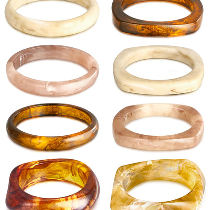 Vieyomn 8 Pcs Irregular Chunky Wide Wrist Bangle Bracelet Colorful Acrylic Resin Bangle Bracelets Set for Women