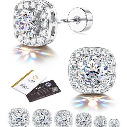 LOLIAS Moissanite Halo Flat Back Earrings for Women Men Hypoallergenic