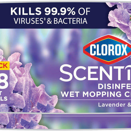 Clorox Scentiva Disinfecting Wet Mop Pad, Disposable Heads, Multi-Surface Floor Wipes, Lavender and Jasmine, 2 Packs, 24 Refills Per Pack (Package May Vary)