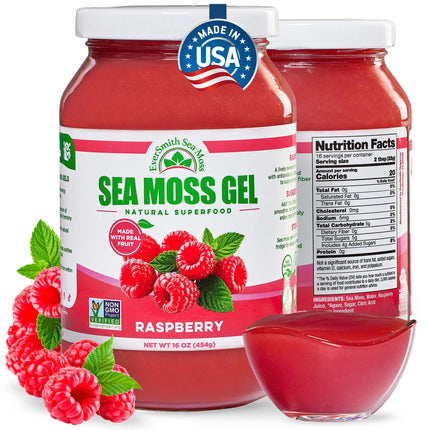 EverSmith Organics - Wildcrafted Irish Sea Moss Gel | Made in USA | Rich in Nutrients | Sea Moss Gel Raw | Jarred Vegetables & Fruits | Raspberry (1 Jar)
