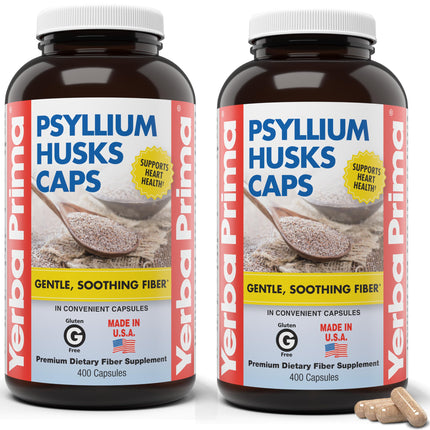 Yerba Prima Psyllium Husks Caps, 400 Capsules (Pack of 2) - Natural Fiber for Men and Women - Regularity Support Supplement
