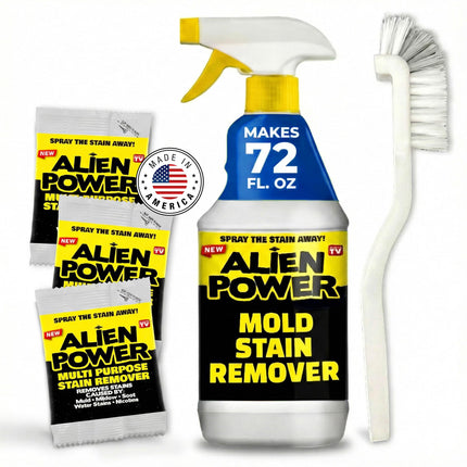 Alien Power Instant Stain Remover Spray for Mold and Mildew and Grout, All Purpose No-Scrub Cleaner for Bathroom & Household Surfaces, Tiles, Wall & Washing Machines - 3 Packets (Makes 72 Fl Oz)