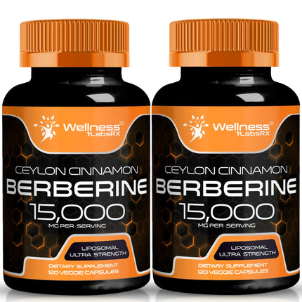 WELLNESS LABSRX Berberine 1,500mg - Third-Party Tested Berberine Supplement HCL with Ceylon Cinnamon, Black Pepper Extract and Apple Cider Vinegar, Heart Support Capsules - 240 Capsules - Pack of 2