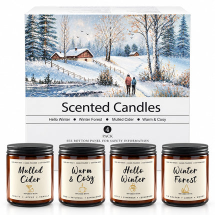 Scented Candles, 4 Pack Soy Candles Winter Gift Set, 28 oz