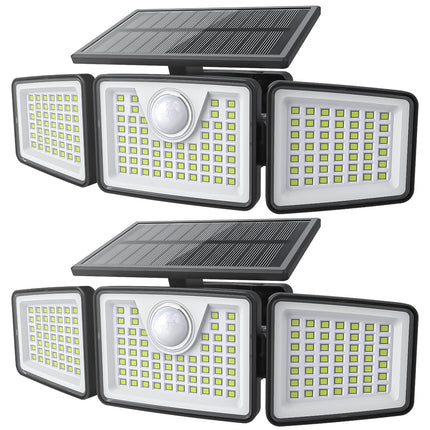daphino 2500LM Solar Lights Outdoor with Motion Sensor,3 Head 270° Wide Angle Street Area Lights, IP65 Waterproof Security Lighting with 3 Modes(Non-Remote,2 Pcs)