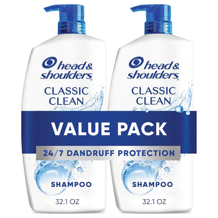 Head & Shoulders Classic Clean Anti-Dandruff Shampoo Twin Pack, 32.1 fl oz Each, 72-Hour Dandruff Protection, Safe for Everyday Use on All Hair Types