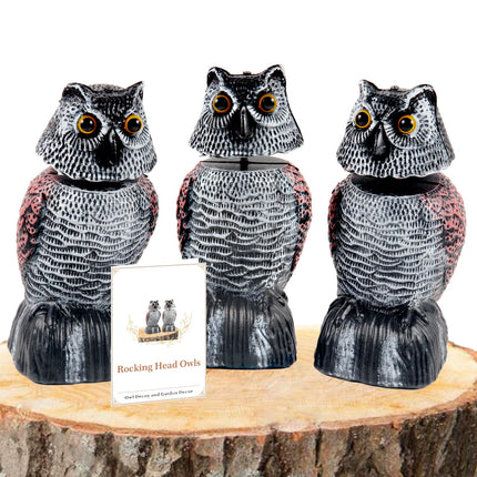 BobbleHead Owl Decoys Sculpture to Scare Birds Away, 3-Pack 8.3" Fake Owl Plastic Scarecrow Bird Deterrent, Natural Enemy Repellent, Garden Decor Statues for outside, Patio, Lawn, Yard Decoration