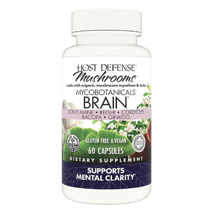 Host Defense MycoBotanicals Brain* Capsules - Brain Support Supplement with Lion's Mane, Reishi & Cordyceps Mushroom - Herbal Supplement for Memory & Focus Support - 60 Capsules