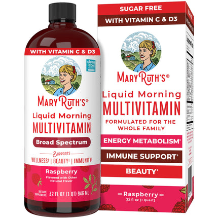 MARYRUTH'S Liquid Morning Multivitamin for Women, Men & Kids | Vitamin A C D E B6 B12 Biotin Zinc | Beauty | Vegan | Non-GMO | Gluten Free | 16 Servings