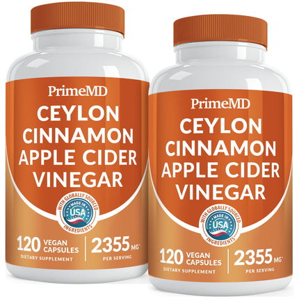 5-in-1 Ceylon Cinnamon Capsules 2355mg - Apple Cider Vinegar Capsules with Turmeric, Panax Ginseng & Bioperine - Cinnamon Supplements for Women & Men - Non-GMO, Vegan, Gluten-Free (120 Ct) (2-Pack)