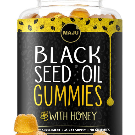 MAJU's Black Seed Oil Gummies with Honey 90ct, 500mg BSO Gummy, Black Cumin Seed Nigella Sativa Oil, Cold-Pressed, Potent Formula, 90ct