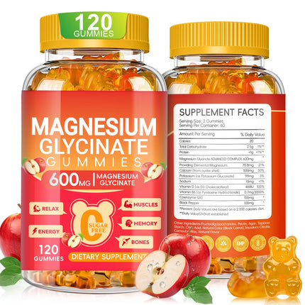 Magnesium Glycinate Gummies 600mg High Absorption, Magnesium Glycinate for Women and Men with Vitamin D, B6, and CoQ10 for Adults & Kids, Magnesium Supplement for Calm Support & Sleep, 120 Count