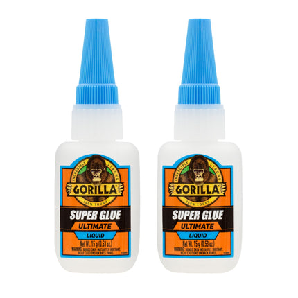 Gorilla Ultimate Super Glue, Fast Set Time, Clear, 15 g, 2-Pack