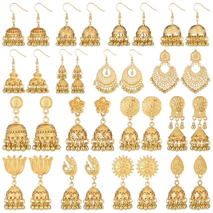 Nosiny 16 Pairs Jhumka Indian Earrings for Women Bell Dangle,Gold
