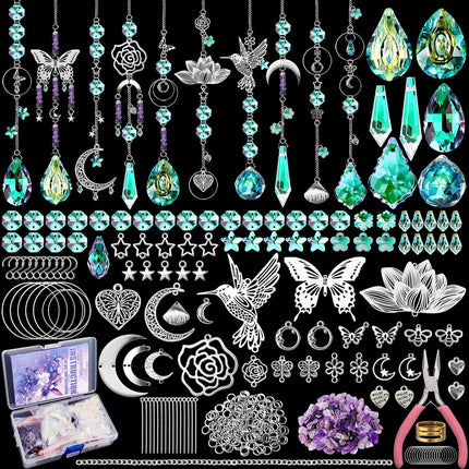 WASTROYAL 10 Sets DIY Suncatchers 420pcs Sun Catchers Making Supplies Kit Crafts for Adults Hanging Prism Sun Catcher with Crystals for Indoor Window Home Wedding Garden Spring Decor (Hummingbird)