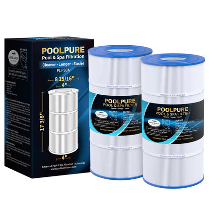 POOLPURE PLF90A Pool Filter Replaces Hayward C900, CX900RE, Pleatco PA90, Ultral-B6, Unicel C-8409, Filbur FC-1292, Sta-Rite PXC95, 90 sq.ft, L x OD: 17 3/8" x 8 15/16" (2 Pack)