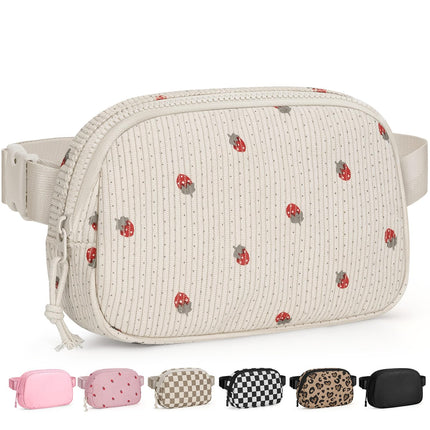 Pritent Fanny Packs for Women Cross Body Bag Waterproof Belt Bag with Adjustable Strap and Zipper Back Pocket Small Crossbody Bags Fashion Waist Packs for Workout Travelling(Strawberry Beige, Large)