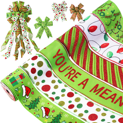 Tsorode Christmas Ribbon Wired 2.5 inch,6 Rolls 30 Yards Christmas Ribbon