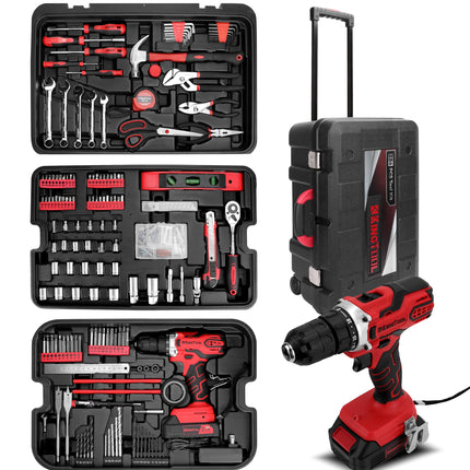 KINGTOOL Home Tool Set Kit - 286 PCS Home Auto Repair Tool Kit with Rolling Tool Box, Mechanic Tool Sets with 21V Max Cordless Power drill, Perfect for Homeowner, Diyer, Handyman