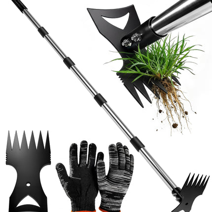 71in Weed Puller Tool with Long Handle, Adjustable Garden Hoe and Weed Rake
