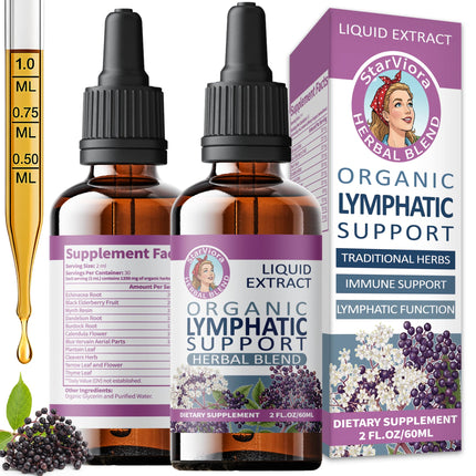 StarViora Lymphatic Support Drops - Organic Herbal Formula with Echinacea,Elderberry &Blue Vervain- Liquid Wellness Support for Lymph Flow & Immune Balance- Vegan, Non-GMO,4 fl oz
