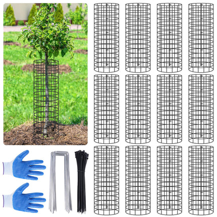12p Tree Protectors from Deer,16.5 Inches High Pre-Curved Metal Mesh Tree Trunk Protector Stackable Vertically or Horizontally, Tree Tubes Wrap for Saplings and Fruit Garden