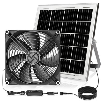 7.1" Solar Powered Exhaust Fan, 16.5 ft Cord + 25W Solar Panel Greenhouse Ventilation Fan, 3800RPM IPX7 Waterproof Solar Vent Fan for Chicken Coop, Shed, Dog House, Outdoor Intake & Exhaust