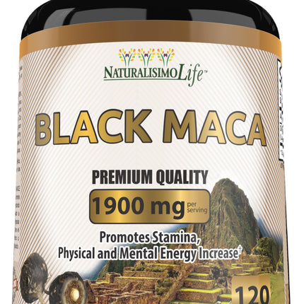 Organic Black Maca 1,900 mg per Serving Natural Energy Booster Peruvian Maca for Men & Women 120 Capsules