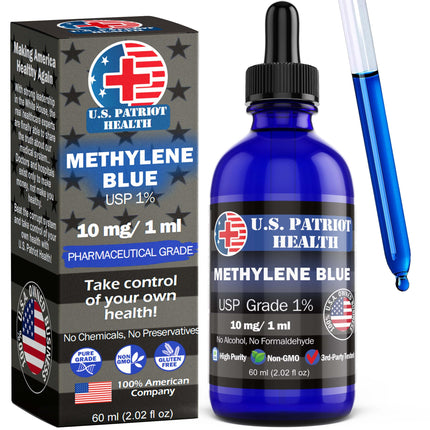 Methylene Blue - U.S.A. - Pure 1% USP Pharmaceutical Grade - 3rd Party Tested - 60 ml Liquid Drops - 2 oz - American