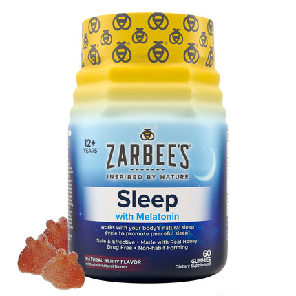 Zarbee's Melatonin Gummies 3mg Sleep Supplement to Promote Peaceful Sleep, Natural Mixed Fruit Flavor, Adults Gummy Age 12 Up, 60 Count