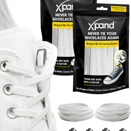 Xpand No Tie Shoelaces System with Elastic Laces - One Size Fits All Adult and Kids Shoes 2-Pack