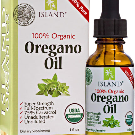 Island Nutrition, Oregano Oil Organic Liquid Drops - 100% Pure & Undiluted - USDA-Certified Organic (1 oz) 75% Carvacrol - Grown in Spain - Immune Support Supplement with Oil of Oregano.