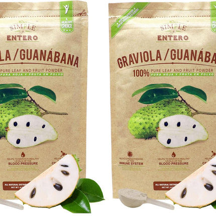Simple y Entero Graviola/Guanabana, 100% Pure Leaf Powder, Helps You Boost Your Immune System, Vegan, 8 Oz, Bag (Pack of 2)