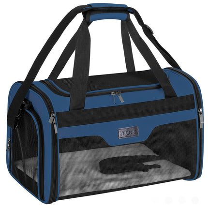 BALEINE Cat Carrier, Puppy Dog Carrier for Small Medium Pets Up to 15 Lbs, Soft-Sided Dog Travel Bag with Safety Zippers, Collapsible Pet Carrying Case (Blue, L, 17"x11"x11")