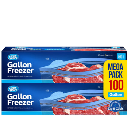 Gallon Freezer Bags, Double Zipper Seal - 100 Count, Thick Resealable Plastic storage Bags - Reusable Gallon Storage Bags for Food Storage, Meat, Vegetables, Fruit - Microwave-Safe, Zero BPA - 2 Boxes