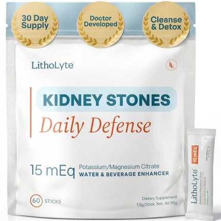 LithoLyte 15 mEq | Water & Beverage Enhancer for Kidney Health | Citrate & Electrolytes for Kidney Protection | Science-Based Support Beyond Cleanse, Detox, or Stone Dissolver Supplements | 60 Sticks