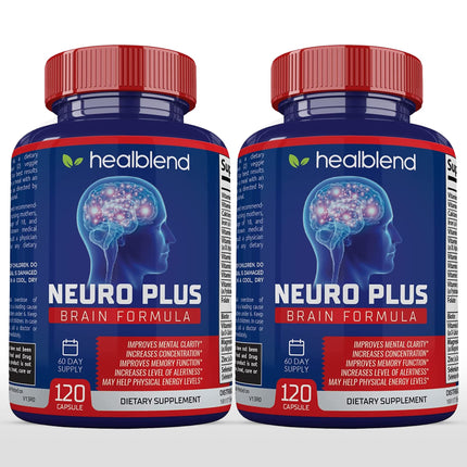 Neuro Plus Brain & Focus Formula - Nootropic Brain Booster Supplement, Supports Brain Health, Mental Clarity & Focus - Enhances Concentration & Mental Energy – 120 Capsules (2)