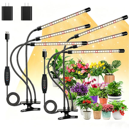 LPMZMBL LED Grow Lights for Indoor Plants, 3Heads Grow Lights for Seed Starting, 10 Dimmable Levels & 3 Timer Modes (3/9/12H), Adjustable 360° Gooseneck with Clip, Plant Grow Light 2 Pack