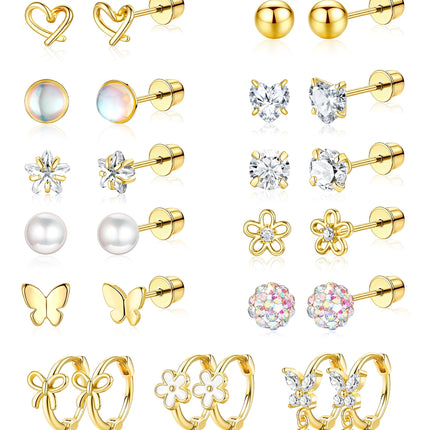 Hypoallergenic Surgical Stainless Steel Earrings for Girls Kids Jewelry - Screw Back Earrings for Sensitive Ears Cute Flower Heart Pearl bow Earrings for Women