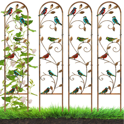 Blulu 4 Pack Metal Garden Trellis for Climbing Plants,60x11 in,Hummingbird