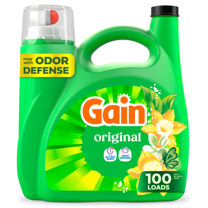Gain Liquid Laundry Detergent, Freshness, Odor Defense, High Efficiency Washing Machine Liquid Laundry Soap, Original Scent, 132 fl oz, 100 Loads (Packaging May Vary)